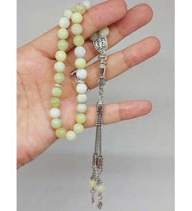 Peridot (Zebercet) Taşı Yeşil-Beyaz Alacalı Tesbih 33Lük 8mm (23115)
