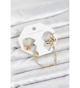 Pirinç Gold Renk Yılan Model Zincir Bağlantılı Ear Cuff Küpe Seti - TJ-BKP11532