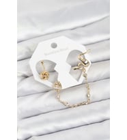 Pirinç Gold Renk Yılan Model Zincir Bağlantılı Ear Cuff Küpe Seti - TJ-BKP11532