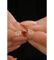 Gümüş rose zirkon taşlı lotus çiçeği küpe  SGTL12845ROSE