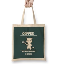Cat Funny Coffee Drinks Lover Gift Quote - Vintage Retro Rainbow Style Bez Çanta Uzun Saplı