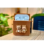 Airpods 1. Nesil Ve 2. Nesil ile Uyumlu Ayıcık Tasarımlı Kalın Silikon Kılıf - Brown