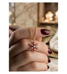 Kadın Kamelya Lotus Kolye - Garnet Renk