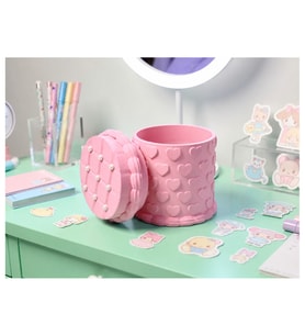 Alvera Kabartma Kalp Desenli Kapaklı Kalemlik – 3D Baskı Masaüstü Organizer - Pembe