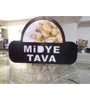 Midye Tava Görselli Yazılı Tabela 3D Led Neon Etkili Işıklı Tabela 30X45 CM Tek Taraflı