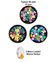 90 Adet 10 mm Polimer Kil Fimo Boncuk Takı Bileklik + 5 Metre Misina Hediye - Kalp - Deniz - Çiçek