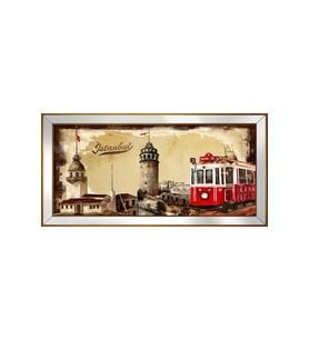 İstanbul Motifli Kanvas Tablo 80 x 110 cm Aynalı Gold Çerçeve