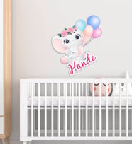 BK Gift Kişiye Özel Sevimli Fil Tasarımlı Çocuk Odası Ahşap Duvar Süsü-5 (Beyaz)
