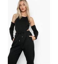 Siyah Kalın Kumaş Kolluklu Bodysuit