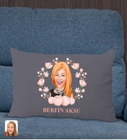 BK Gift Kişiye Özel Anneler Günü Karikatürlü Premium Kumaş Antrasit Dikdörtgen Kırlent Yastık, Anneler Günü Hediyesi, Ev Dekorasyonu-3