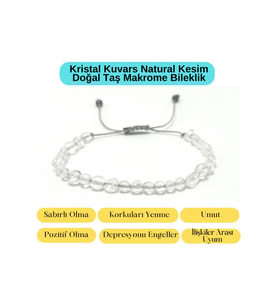 Sertifikalı Kristal Kuvars Natural Kesim Makrome Doğal Taş Bileklik Ayarlanabilir Ölçü