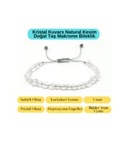 Sertifikalı Kristal Kuvars Natural Kesim Makrome Doğal Taş Bileklik Ayarlanabilir Ölçü