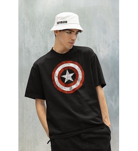 Kaptan Amerika Logo Baskılı Unisex Oversize Marvel Tişört