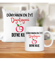 Dünyanın En İyi Diyetisyeni Baskılı Kişiye Özel Kupa Bardak Ve Saten Yastık