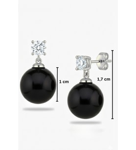 925 Ayar Gümüş Işıltılı Oniks Taşlı Vidalı Küpe – 10 mm Siyah Oniks & 4 mm Tektaş Detaylı Kadın Küpe