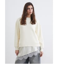 LCW Vision Bej Dantel Detaylı Oversize Kadın Kalın Sweatshirt