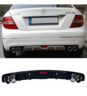 Mercedes C180 Siyah Difüzör 4 Krom Egzoz Görünümlü Difizör Arka Ek Body Kit