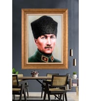 Altın Varaklı Çerçeveli Paspartulu Atatürk Tablo DC1214 (Gold)