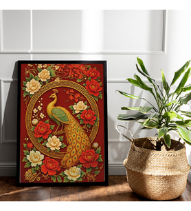 Ezgoola / Feng Shui Tablo / Tavuskuşu tablo / İşyeri Tablo / İşyeri Hediye / Ev Hediye / Ev Dekoru / Poster / Özel Tasarım Hediye (Beyaz)