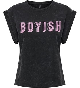 Only ONLDAHLIA S/S TEXT FOLD-UP TOP BOX JRS Siyah Kadın T-Shirt 15316644