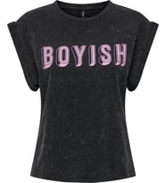 Only ONLDAHLIA S/S TEXT FOLD-UP TOP BOX JRS Siyah Kadın T-Shirt 15316644
