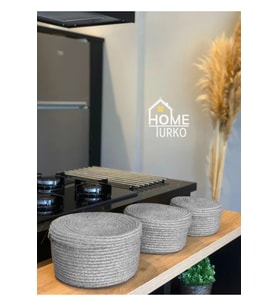 El Dokuması Modern Jüt Hasır 3'lü Sepet Takımı Organizer