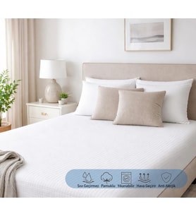 Pamuklu Fitted Alez, Sıvı Geçirmez, Hava Geçirir, Lastikli, Anti Alerjik, Beyaz (180x200)