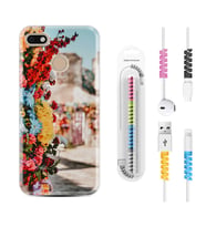 General Mobile GM8 Go GM9 GM20 Pro Plus Kılıf Kablo Koruma Spiral Silikon Gerçek Çiçekler 1743