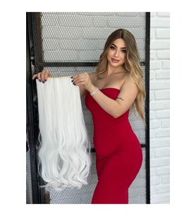 PerukAvm Luxury GenişDalgalı Yarımay+2 Yan Çıtçıt Beyaz Renk
