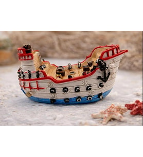 Vintage Korsan Hazine Gemisi Kitap Desteği – El Yapımı Reçine Pirate Treasure Ship Bookend, Ev & Ofis Dekoru