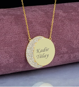 Kendin Tasarla Çift İsimli Ay-Güneş Aşkı Tasarım Gümüş Kolye (Pembe)