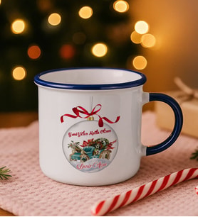 BK Gift Kişiye Özel İsimli Yılbaşı Tasarımlı Lacivert Emaye Kupa Bardak -3, Arkadaşa Hediye, Yeni Yıl Hediyesi