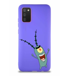 Samsung Galaxy A02S Soft Premier Kapak Plankton Tasarımlı Silikon Kılıf - Mor (Şeffaf)