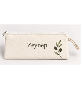 Kişiye Özel Zeytin Dalı Köşe Baskılı Fermuarlı Clutch El Çantası Makyaj Çantası Model 01274
