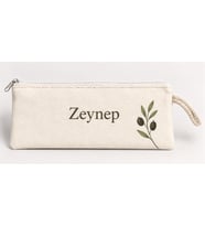 Kişiye Özel Zeytin Dalı Köşe Baskılı Fermuarlı Clutch El Çantası Makyaj Çantası Model 01274
