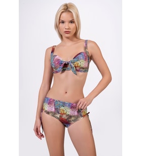 Endeep Kadın Büyük Beden Balenli Destekli Sarı Pembe Desenli Bikini Takımı