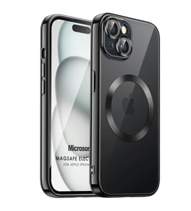 Microsonic Apple iPhone 15 Plus Kılıf MagSafe Luxury Electroplate Siyah (Siyah)