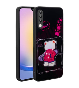 Samsung Galaxy A70 Uyumlu Kılıf Parlayan Kabartmalı İkonik Figürlü Zore Amas Silikon Kapak (Siyah)