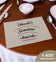 BK Gift Kişiye Özel Kendin Tasarla 4’lü Keten Amerikan Servis Seti, Ev Hediyesi,Baskılı Servis Bezi, Mutfak Dekoru