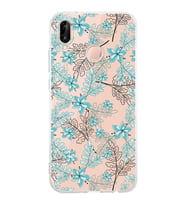 PrintiFy Huawei P20 Lite Uyumlu Kamera Korumalı Floral Su Yeşili Tasarımlı Şeffaf Silikon Kılıf