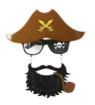 Kahve Renk Şapkalı Siyah Sakallı Pipolu Jack Sparrow Denizci Korsan Gözlüğü 24x25 cm