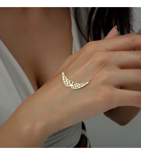 Kişiye Özel 925 Ayar Gümüş Tasarım Melek Kanatları Kolye (Gold)