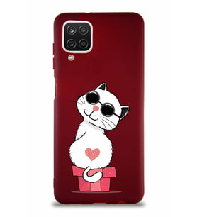 Samsung Galaxy A12 Soft Premier Kapak Coolcat Tasarımlı Silikon Kılıf - Mürdüm (Şeffaf)