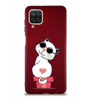 Samsung Galaxy A12 Soft Premier Kapak Coolcat Tasarımlı Silikon Kılıf - Mürdüm (Şeffaf)