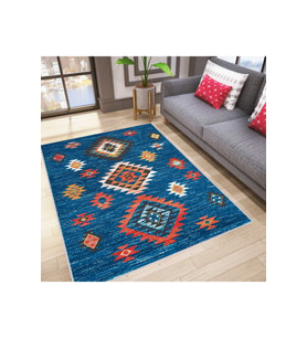 Rovigo Home Dijital Baskı Yıkanabilir Kaymaz Taban Salon Halısı RVG1023 50x80 cm (Mavi)