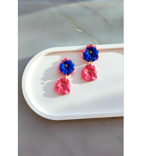 Blooming Duo Mavi & Pembe El Yapımı Özel Tasarım Çiçek Küpe - Sade ve Şık (Mavi-Pembe)
