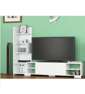 TV Ünitesi Perde Kitaplıklı Beyaz