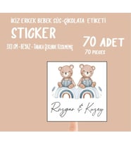 İkiz Erkek Bebek Çikolata ve Süs Etiketi 70 Adet Yapışkanlı