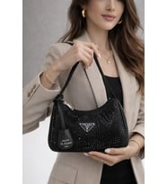 Arjınlıfe Sezon Elite crystal Elegance taşlı şık, günlük ve gece kullanım El ve Omuz Çantası toz torbalı. (Siyah)