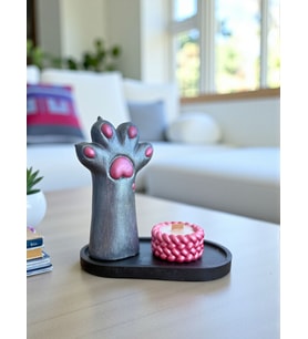 Kedi Patili Kalemlik/ Fırçalık, Mum ve Tepsi 3’lü Set  Masaüstü Organizer & Şık Dekorasyon Ürünleri